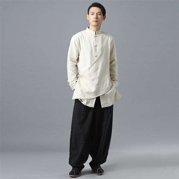 Men Modern Hangfu Kungfu Zen Style Linen and Cotton Tunics