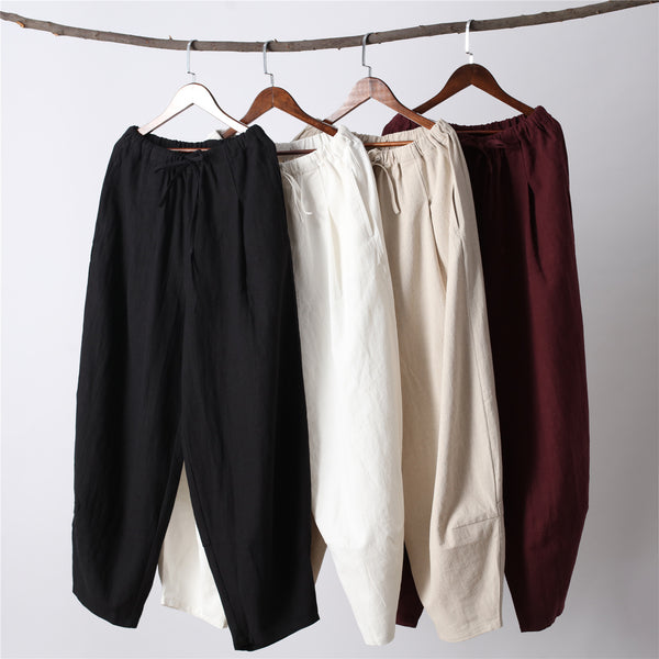 Men Loose Causal Pure Color Cotton and Linen Men Hanging Crotch Pants
