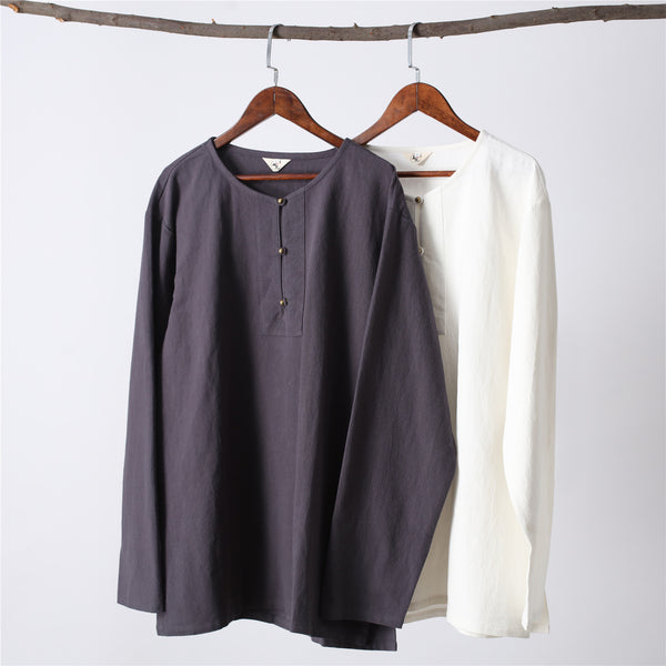 Men Retro Casual Linen and Cotton T-shirt Top