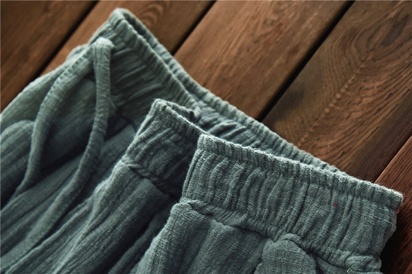 Women Loose Wide Leg Yoga Skirt Type Linen and Cotton Pants