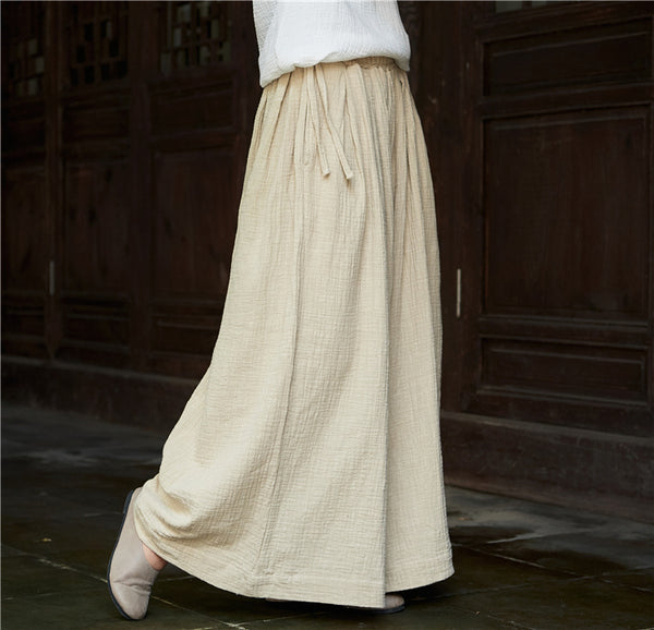 Women Loose Wide Leg Yoga Skirt Type Linen and Cotton Pants
