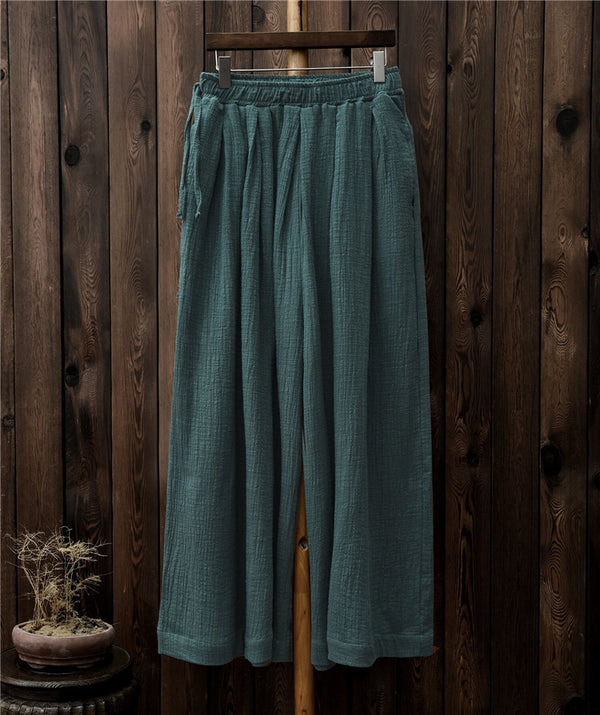 Women Loose Wide Leg Yoga Skirt Type Linen and Cotton Pants