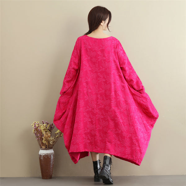 Women Lantern Skirt Style Jacquard Causal Linen and Cotton Tea Length Dress