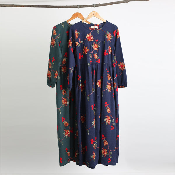 Women cotton and linen dress – Retro Loose Causal Ankle Lenght Dress