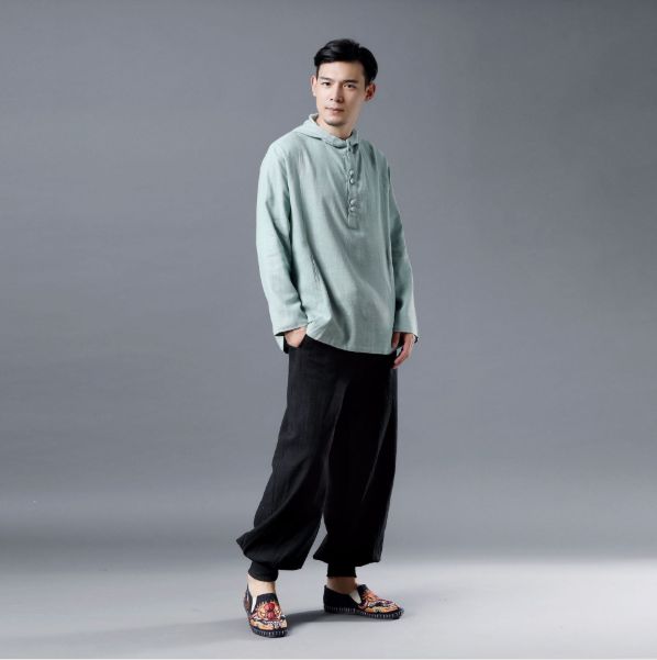 Men Casual Pullover Linen and Cotton Hoodies Top