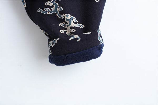 Men New Style Loose Printed Cotton and Linen Hanging Crotch Pants (inner layered with velvet)