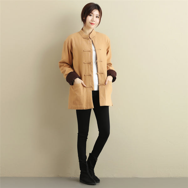 Women Chinese Style Linen and Cotton Short Jacket (inner with velvet)
