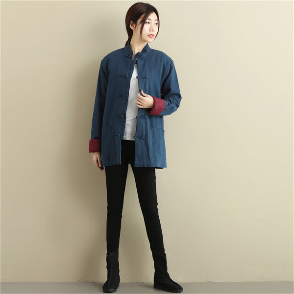 Women Chinese Style Linen and Cotton Short Jacket (inner with velvet)