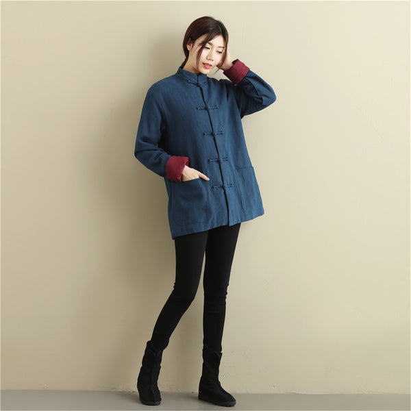 Women Chinese Style Linen and Cotton Short Jacket (inner with velvet)