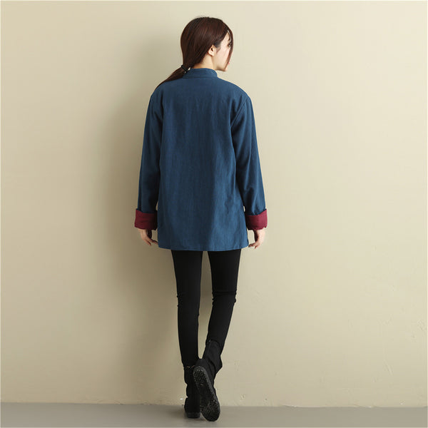 Women Chinese Style Linen and Cotton Short Jacket (inner with velvet)