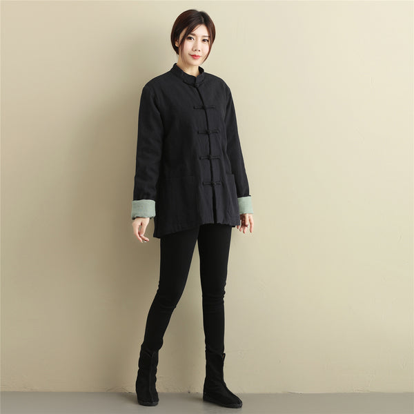 Women Chinese Style Linen and Cotton Short Jacket (inner with velvet)