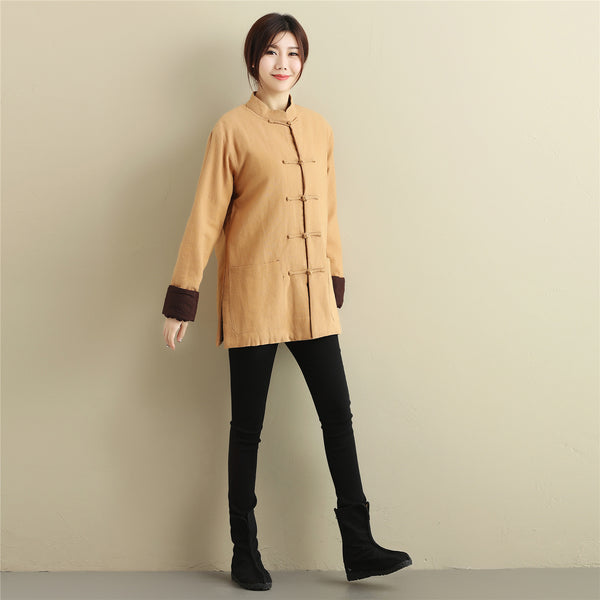 Women Chinese Style Linen and Cotton Short Jacket (inner with velvet)