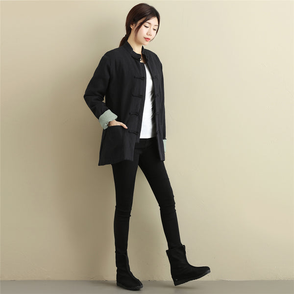 Women Chinese Style Linen and Cotton Short Jacket (inner with velvet)