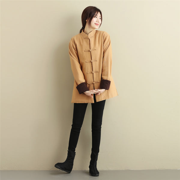 Women Chinese Style Linen and Cotton Short Jacket (inner with velvet)