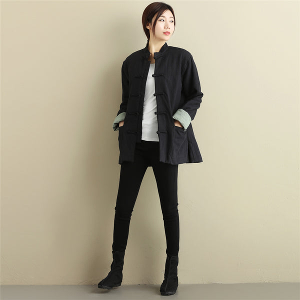 Women Chinese Style Linen and Cotton Short Jacket (inner with velvet)