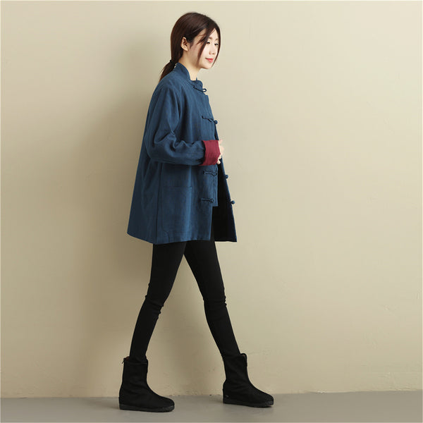 Women Chinese Style Linen and Cotton Short Jacket (inner with velvet)