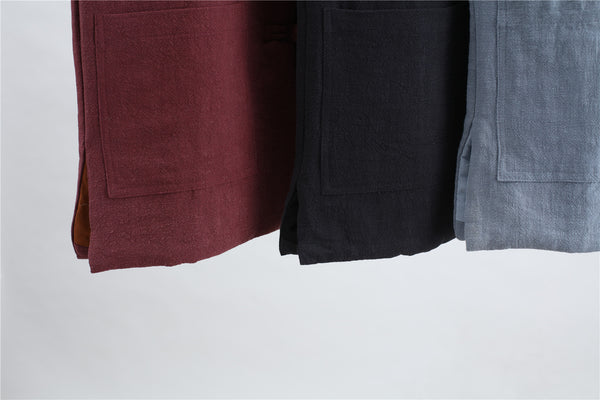Men Asian Style Water-washed Pure Color Linen and Cotton Vest