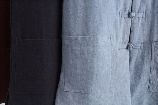Men Asian Style Water-washed Pure Color Linen and Cotton Vest