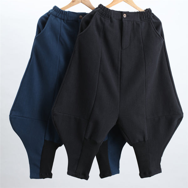 New Style Loose Pure Color Cotton and Linen Men Hanging Crotch Pants (inner layered with velvet)
