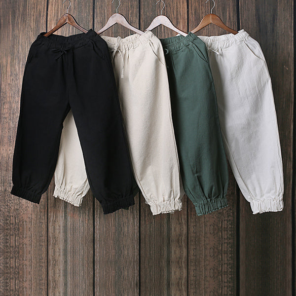 Women Causal Linen and Cotton Lantern Cropped Capri