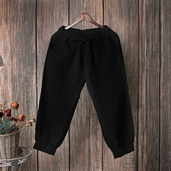 Women Causal Linen and Cotton Lantern Cropped Capri