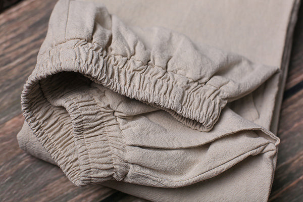 Women Causal Linen and Cotton Lantern Cropped Capri