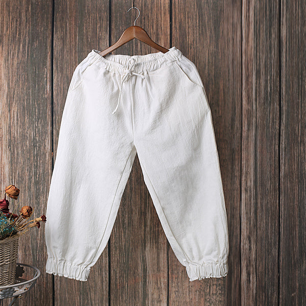 Women Causal Linen and Cotton Lantern Cropped Capri