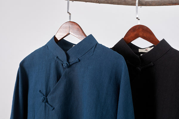 Men Eastern Swallowtail Coat Style Hangfu Kungfu Zen Style Men Long Sleeve Linen and Cotton Top