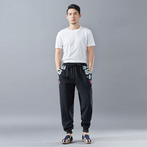 Men Asian Style Men Linen and Cotton KungFu Pants