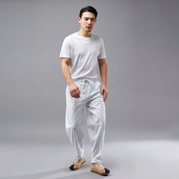 Men New Style Linen and Cotton Crotch KungFu Pants