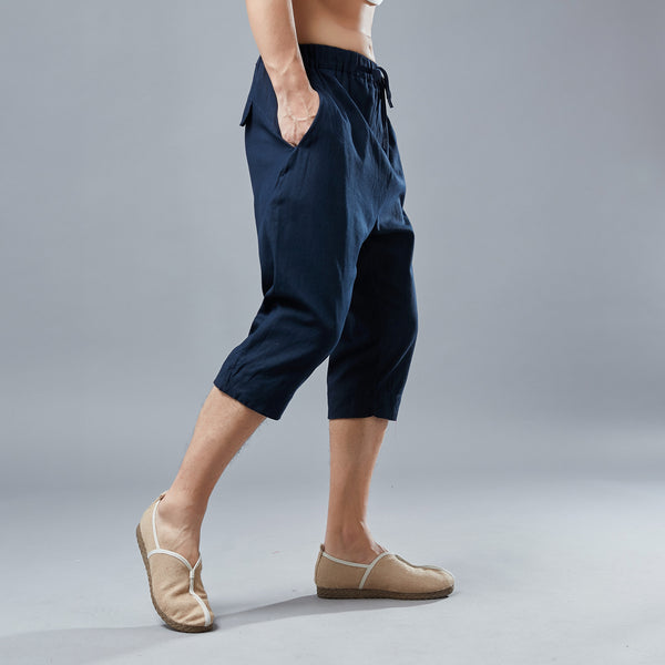 Men Causal Style Linen and Cotton Capri Pants