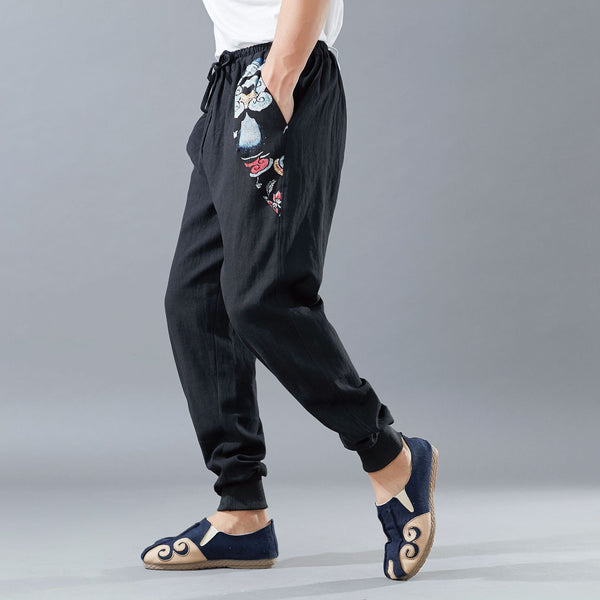 Men Asian Style Men Linen and Cotton KungFu Pants