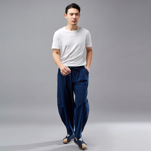 Men New Style Linen and Cotton Crotch KungFu Pants