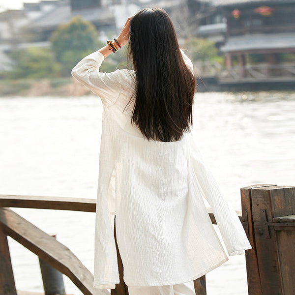 Women Linen and Cotton Asian KungFu Style Cardigan Coat