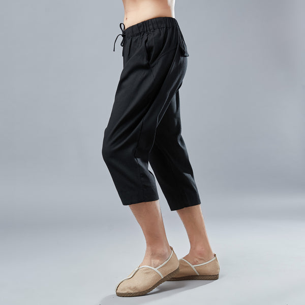 Men Causal Style Linen and Cotton Capri Pants