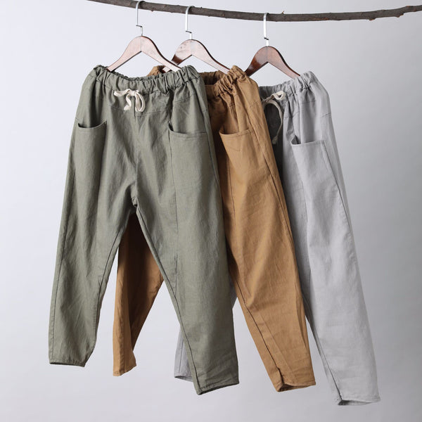Men New Style Causal Linen and Cotton Capri Small Leg Opening Pants