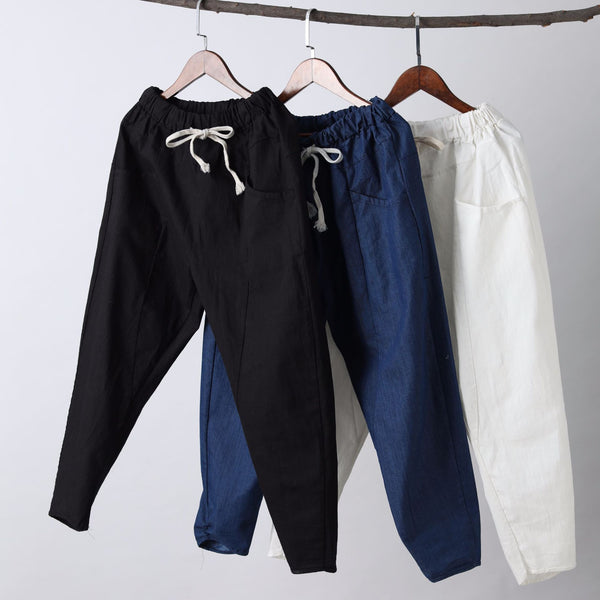 Men New Style Causal Linen and Cotton Capri Small Leg Opening Pants