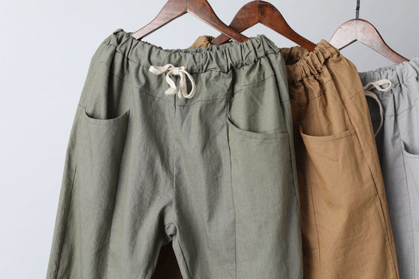 Men New Style Causal Linen and Cotton Capri Small Leg Opening Pants