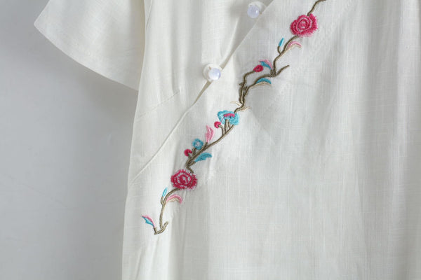 Women Ethnic Style Linen and Cotton Traditional Hanfu Type Tea Length Dress