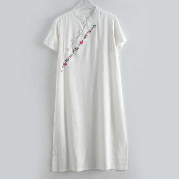 Women Ethnic Style Linen and Cotton Traditional Hanfu Type Tea Length Dress