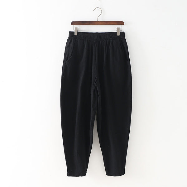 Women Casual Linen and Cotton Loose  Cropped Small Leg Pants