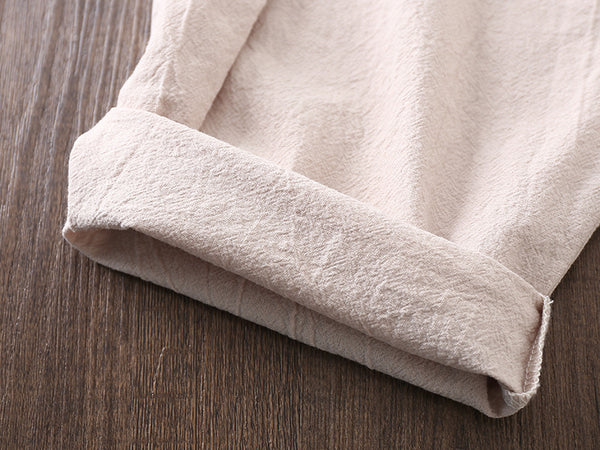 Women Casual Linen and Cotton Loose  Cropped Small Leg Pants