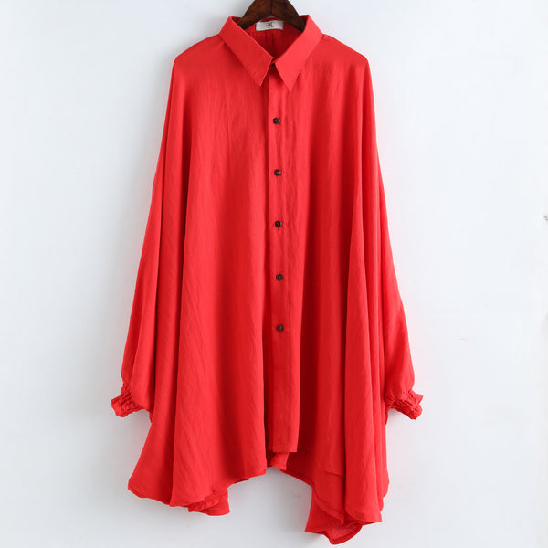 Men Red Loose Linen and Cotton Linen Cardigan Shirt