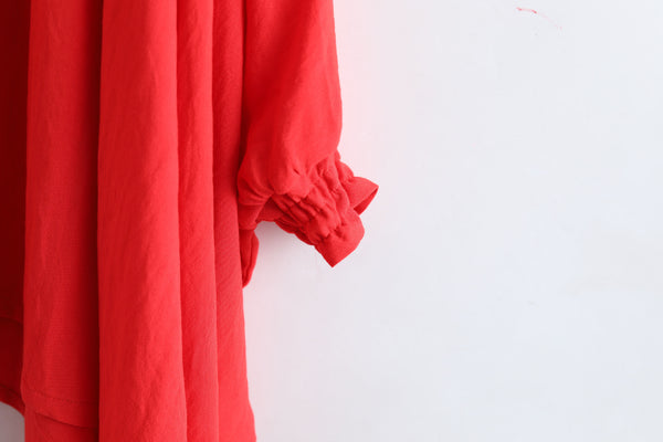 Men Red Loose Linen and Cotton Linen Cardigan Shirt