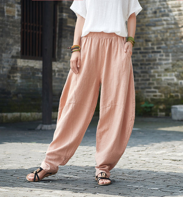 Women Loose Lantern Leisure Linen and Cotton Pants