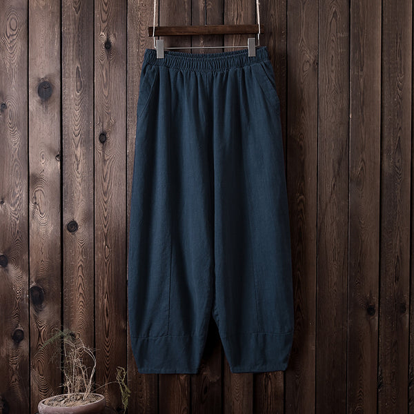 Women Retro Style Water-washed Linen and Cotton Lantern Pants
