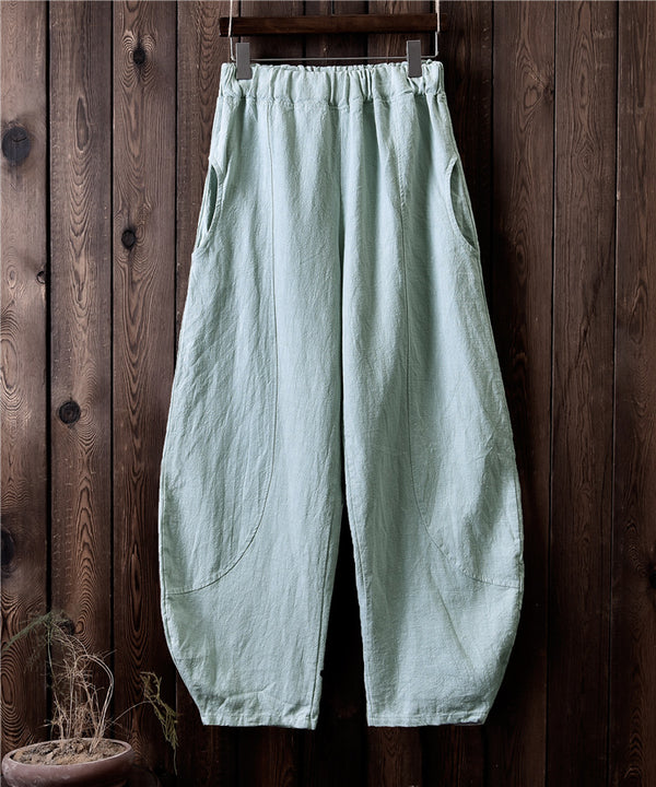 Women Retro Style Water-washed Linen and Cotton Lantern Pants