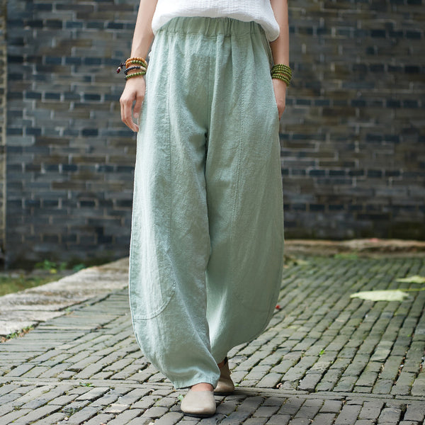 Women Retro Style Water-washed Linen and Cotton Lantern Pants