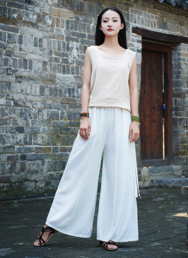 Women Yoga Palazzo Style Linen and Cotton Lantern Palazzo Wide Leg Dancing Pants