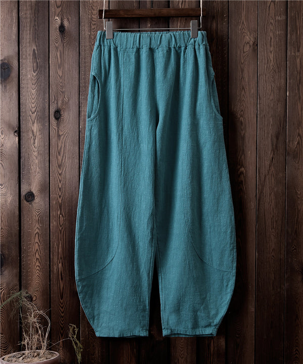 Women Retro Style Water-washed Linen and Cotton Lantern Pants